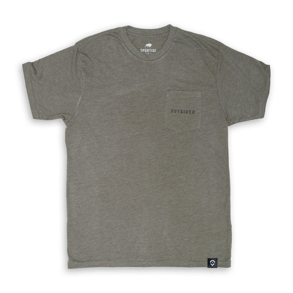 Outsider Men's Pocket Tee in Light Grey Short Sleeve T-Shirt Flatlay